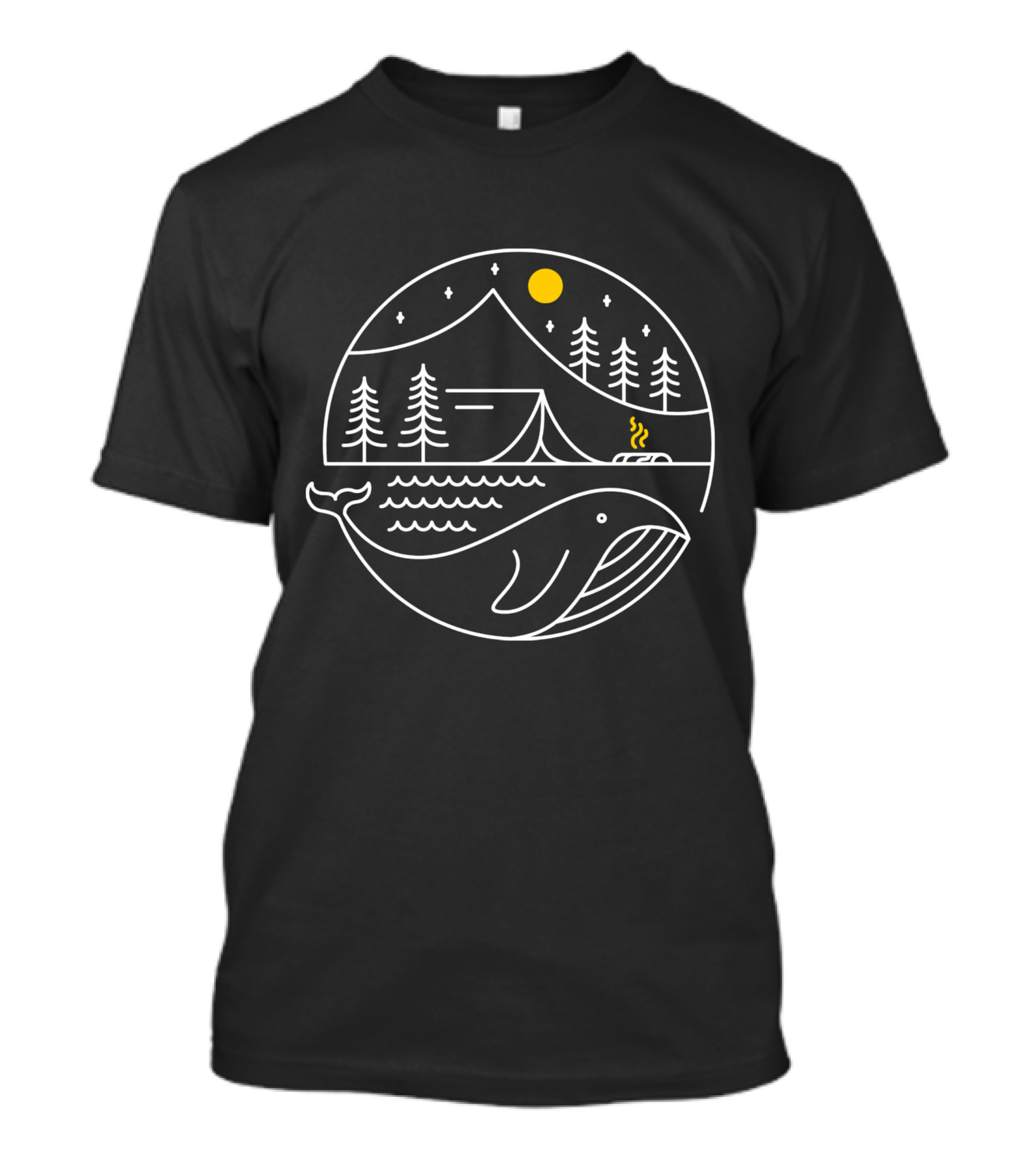 Camping On A Whale Under Starry Mountain Sky T-Shirt