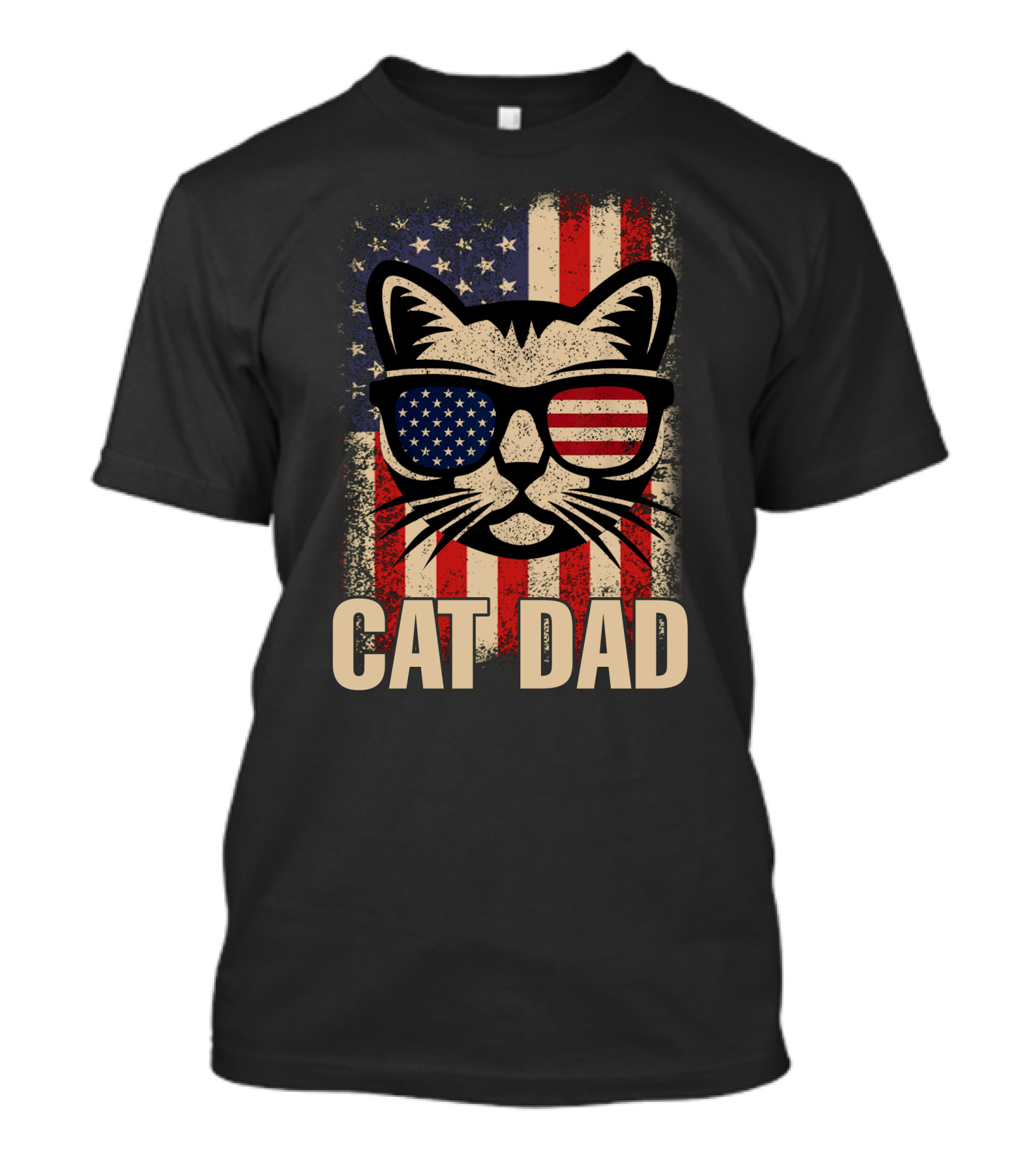 Cat Dad With American Flag Glasses Patriotic 4th Of July T-Shirt