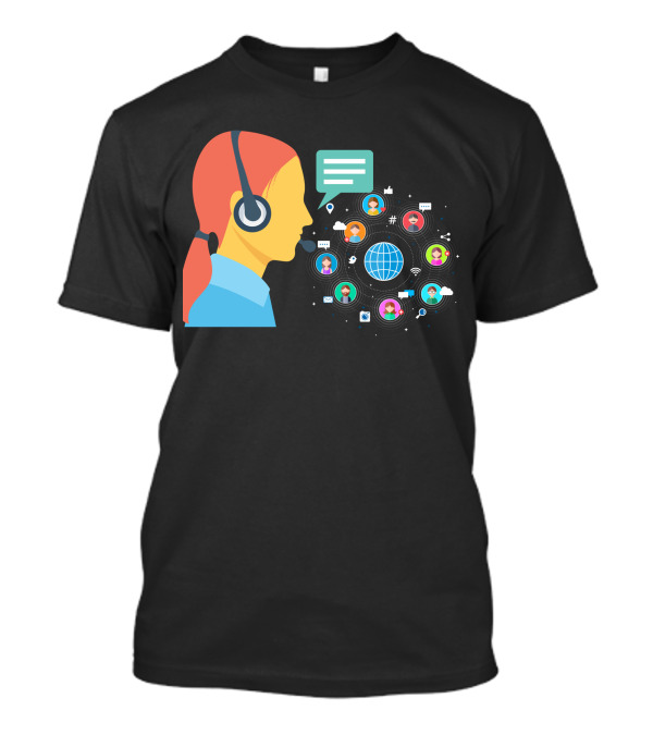 Global Communication Network With Headset And Social Connectivity Icons T-Shirt