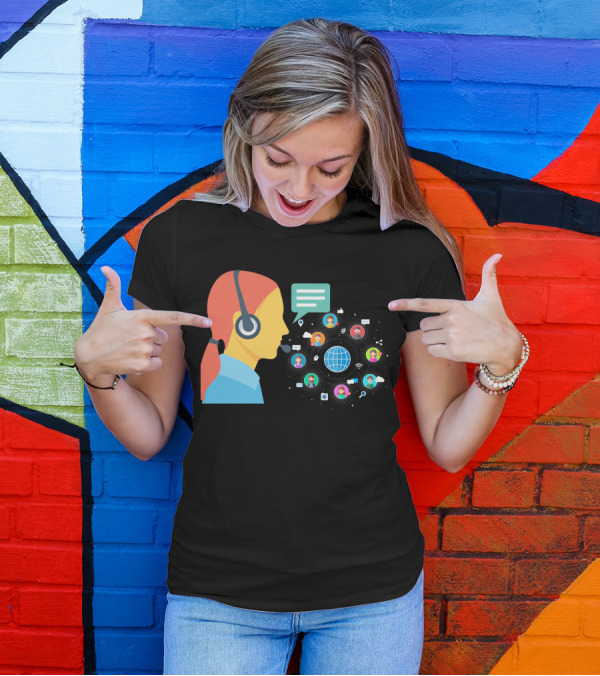 Global Communication Network With Headset And Social Connectivity Icons T-Shirt