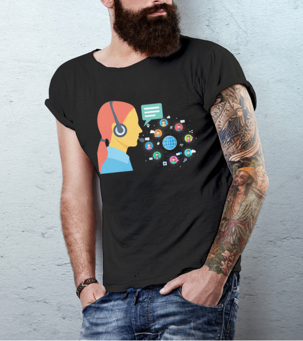 Global Communication Network With Headset And Social Connectivity Icons T-Shirt
