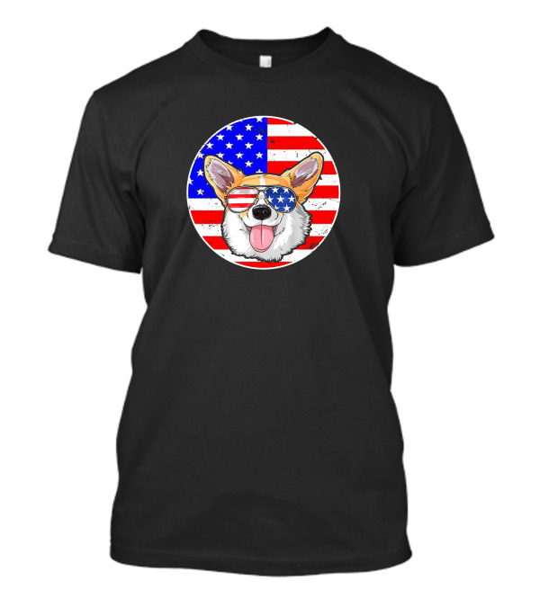 Corgi Dog Wearing American Flag Sunglasses Patriotic 4th Of July T-Shirt