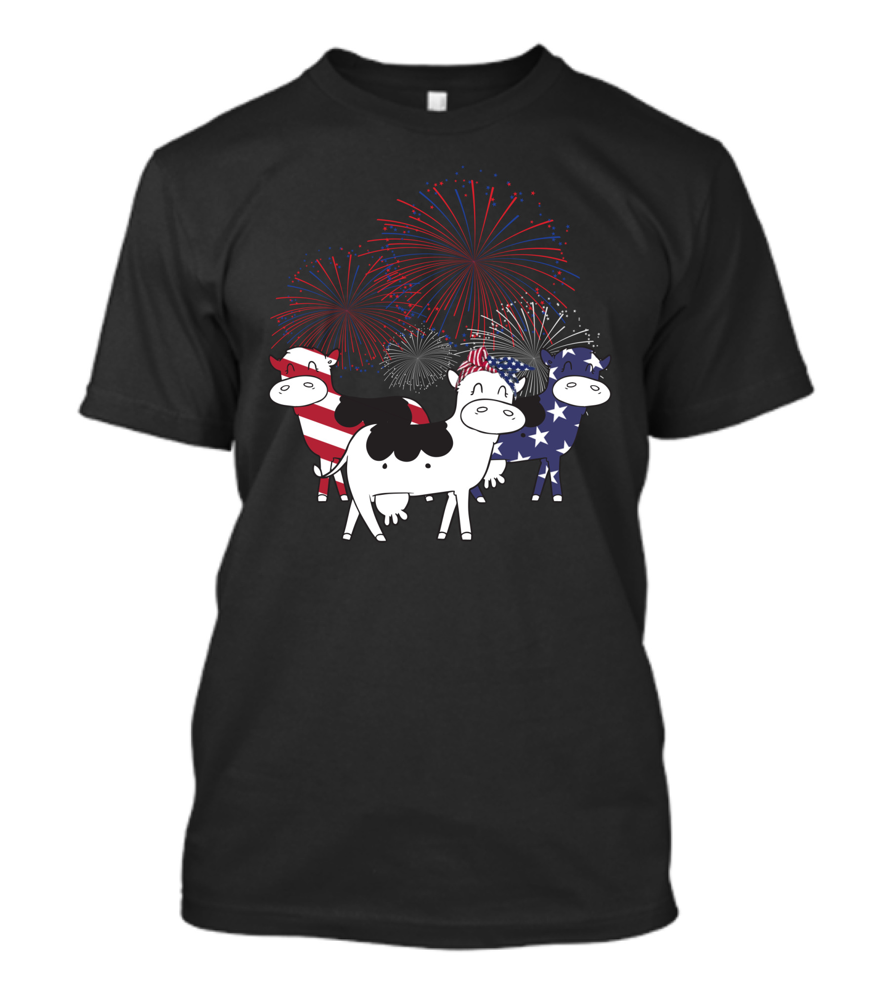Cow American Flag Patriotic 4th Of July Fireworks T-Shirt