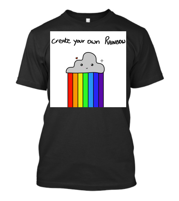 Create Your Own Rainbow Cute Cloud With Rainbow Stripes And Heart Detail T-Shirt