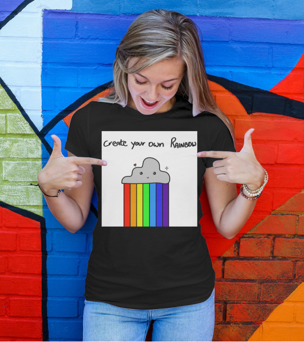 Create Your Own Rainbow Cute Cloud With Rainbow Stripes And Heart Detail T-Shirt