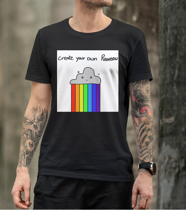 Create Your Own Rainbow Cute Cloud With Rainbow Stripes And Heart Detail T-Shirt
