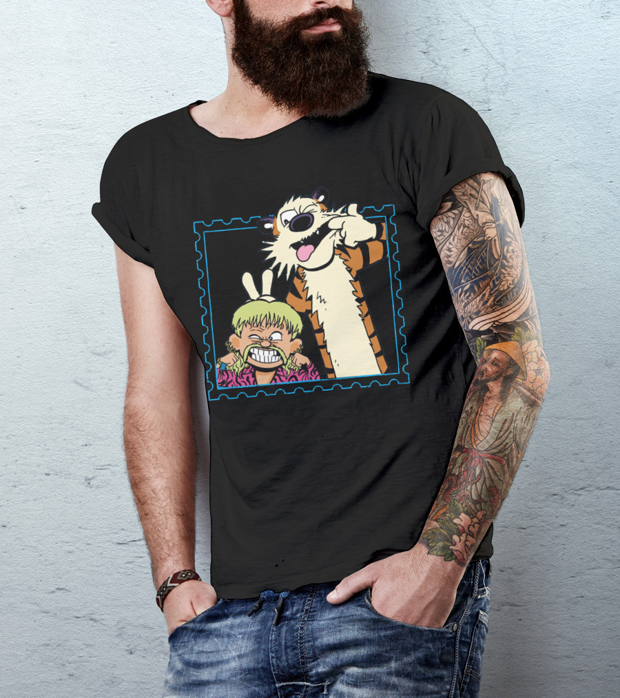 Exotic Joe And Tiger Comic Style Mischief And Fun T-Shirt