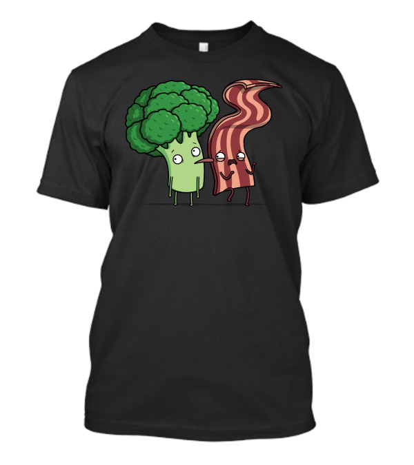 Fat Lick Broccoli Bacon Cartoon T-Shirt