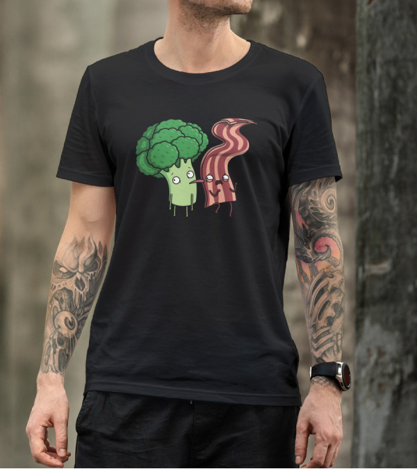 Fat Lick Broccoli Bacon Cartoon T-Shirt