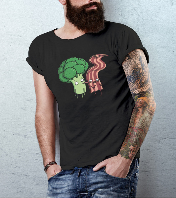 Fat Lick Broccoli Bacon Cartoon T-Shirt