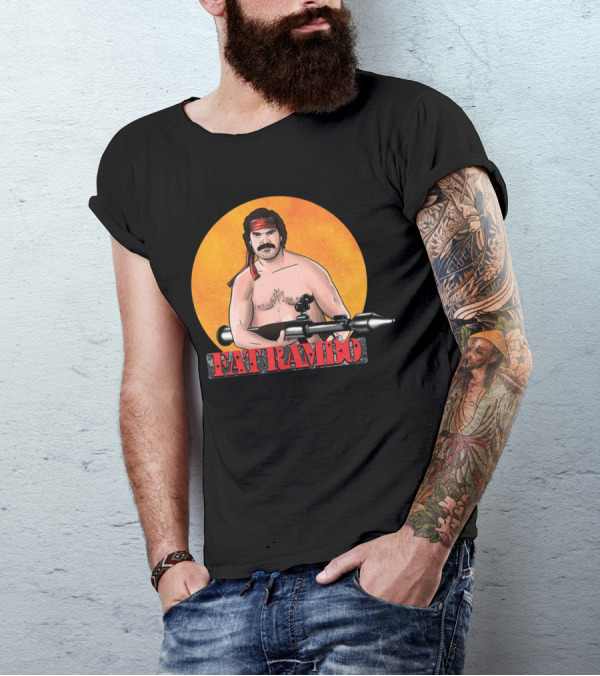 Fat Rambo Rocket Launcher Cartoon T-Shirt