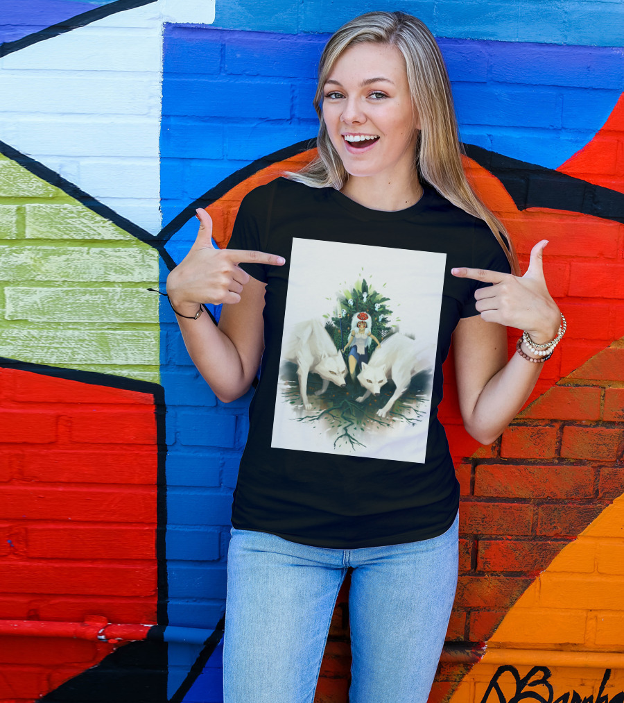 Forest Warrior Princess With Wolves And Skull Staff T-Shirt