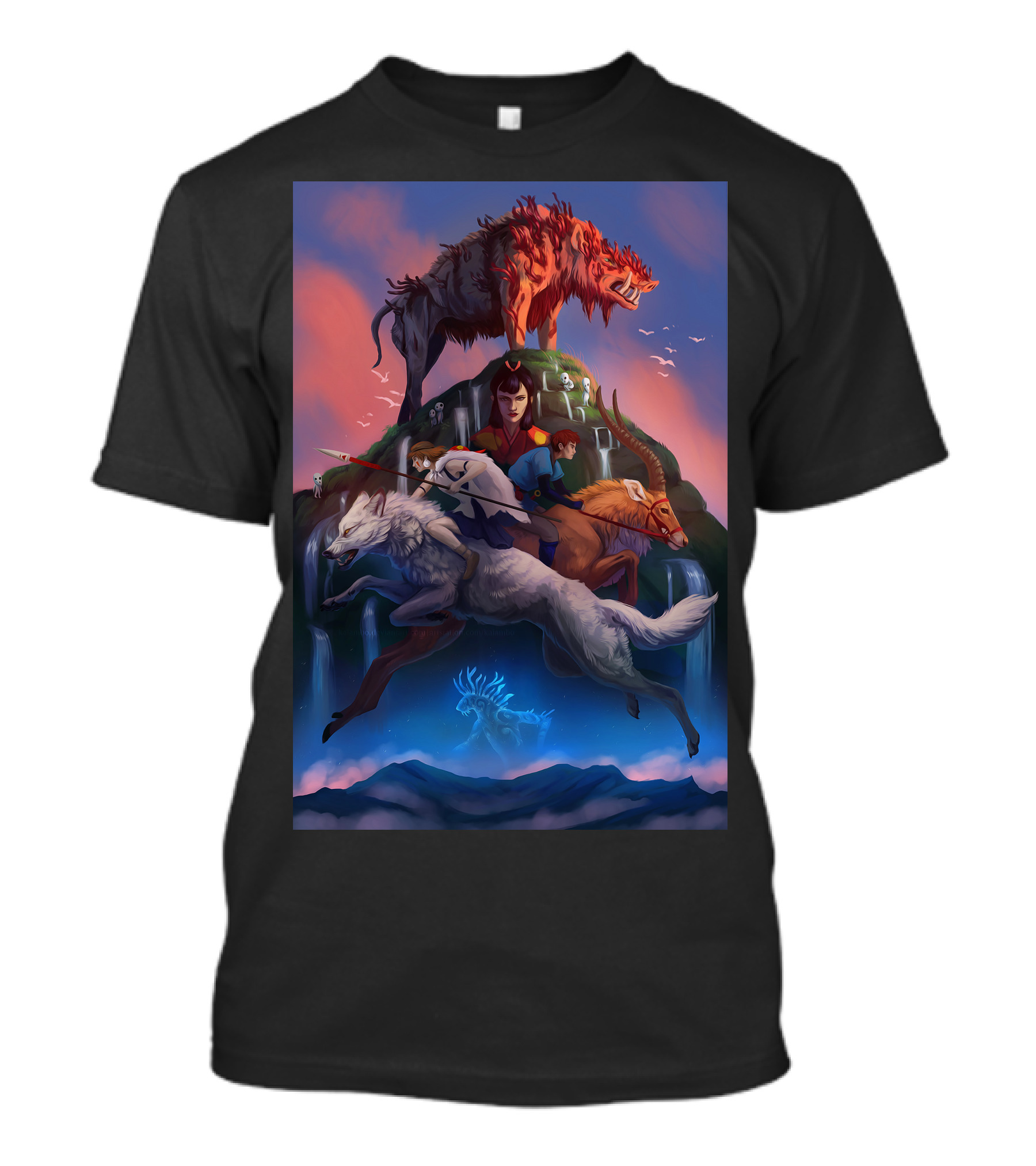 Forest Battle Versus Iron Village Princess Riding Creatures With Fierce Red Beast And Spirit Stag T-Shirt