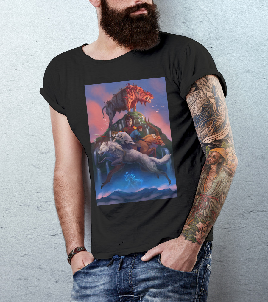 Forest Battle Versus Iron Village Princess Riding Creatures With Fierce Red Beast And Spirit Stag T-Shirt