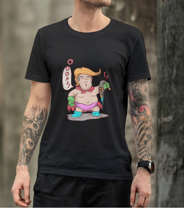 Oops Cartoon Character With Goofy Hair And Leaky Rocket T-Shirt
