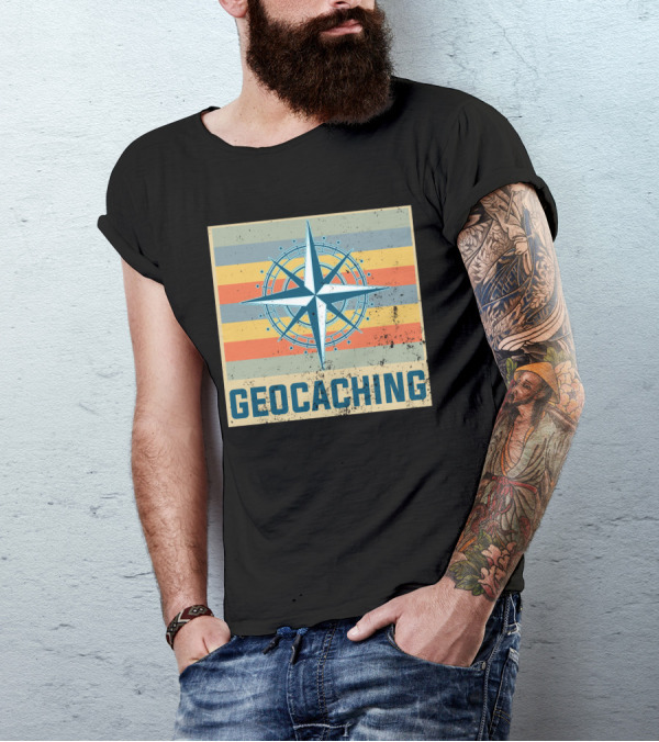 Geocaching Compass Adventure Focus Vintage Stripes T-Shirt