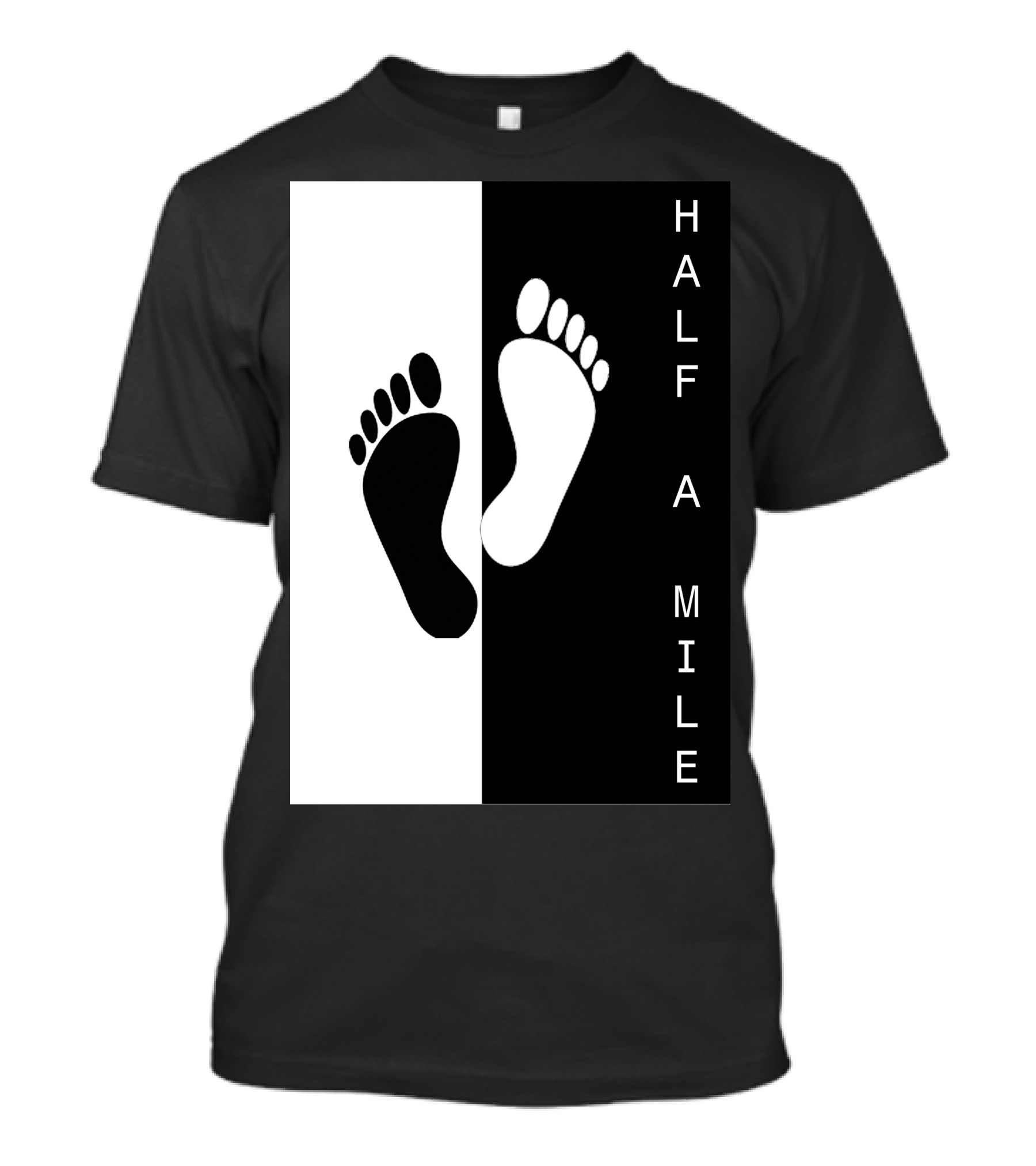 HALF A MILE Black And White Footprint Contrast T-Shirt