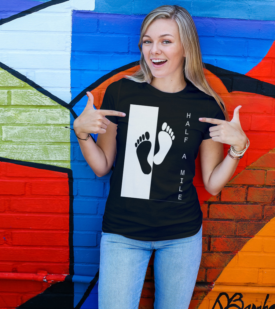 HALF A MILE Black And White Footprint Contrast T-Shirt