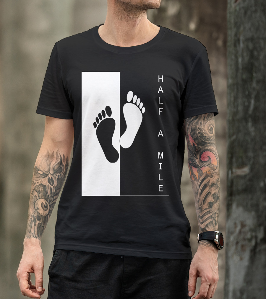 HALF A MILE Black And White Footprint Contrast T-Shirt