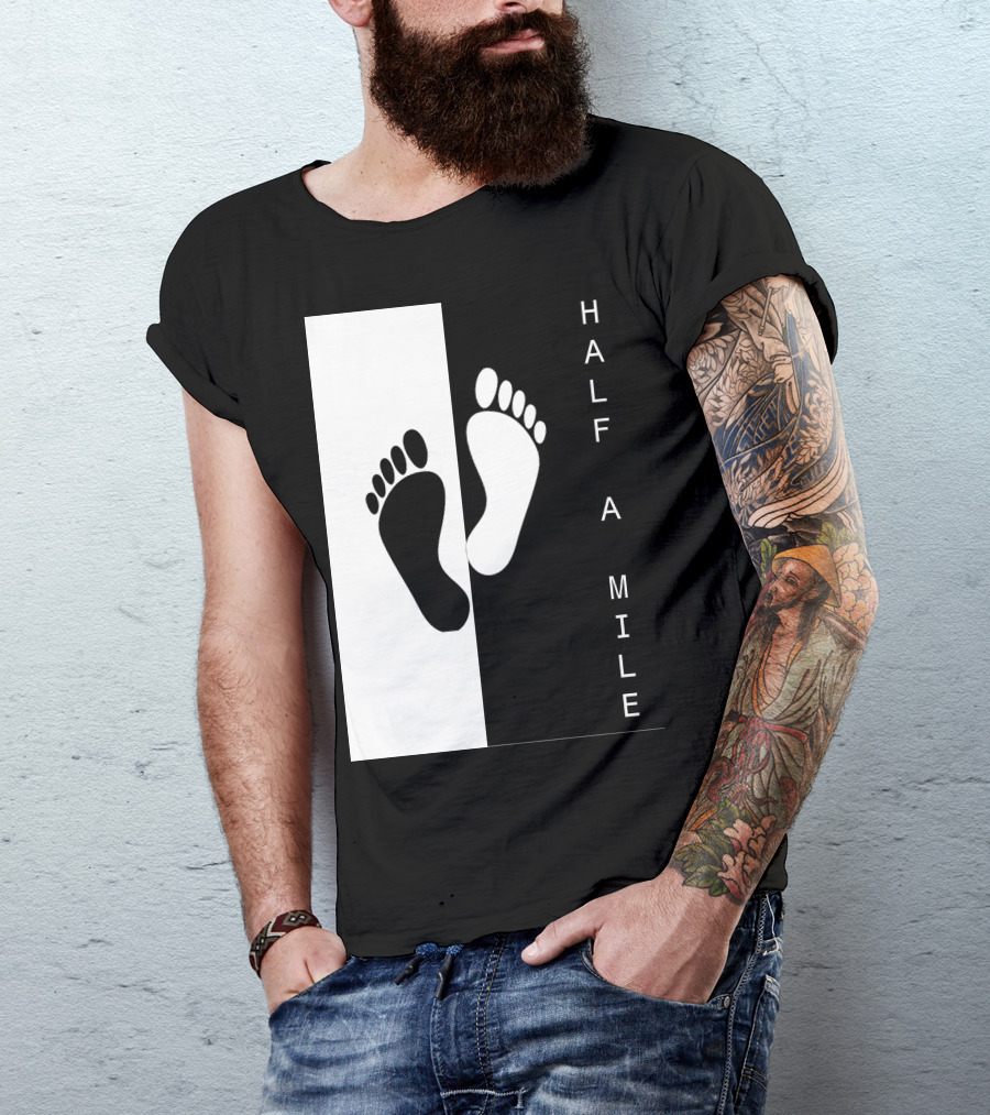 HALF A MILE Black And White Footprint Contrast T-Shirt