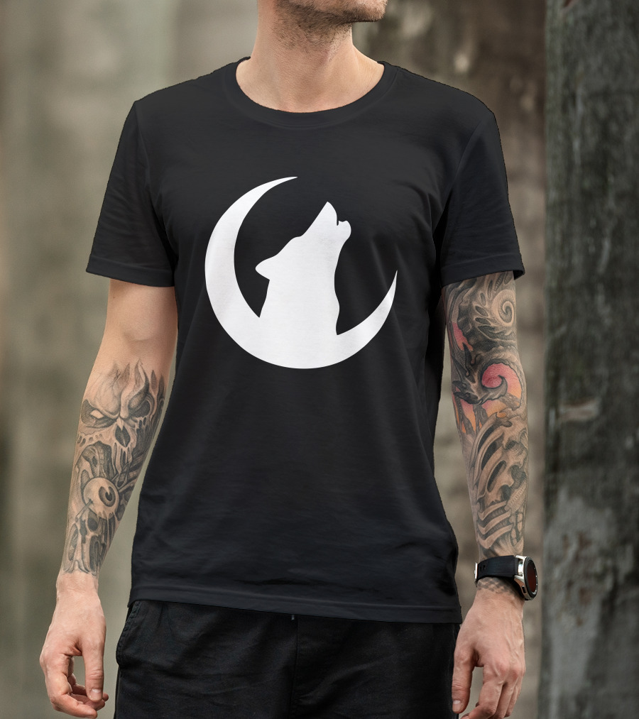 Howling Wolf Silhouette In Crescent Moon T-Shirt