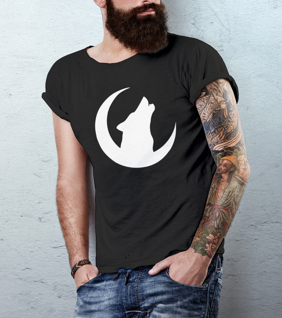 Howling Wolf Silhouette In Crescent Moon T-Shirt