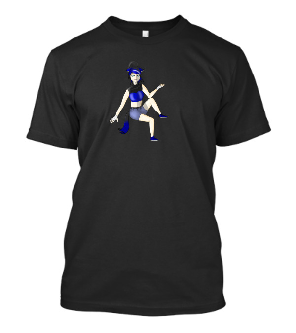 Ivy Blue-Haired Anime Character In Black And Blue Athletic T-Shirt