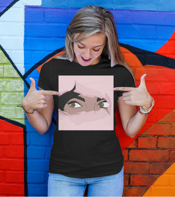 Jasmine Eye Expression Through Pink Torn Paper T-Shirt