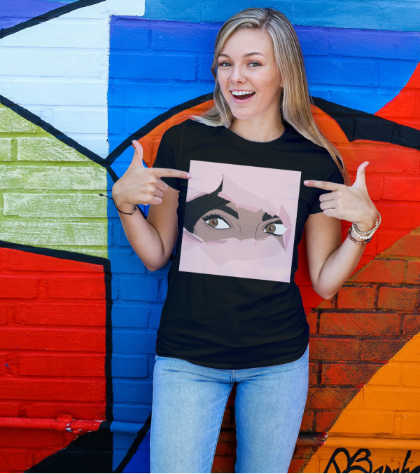 Jasmine Eye Expression Through Pink Torn Paper T-Shirt