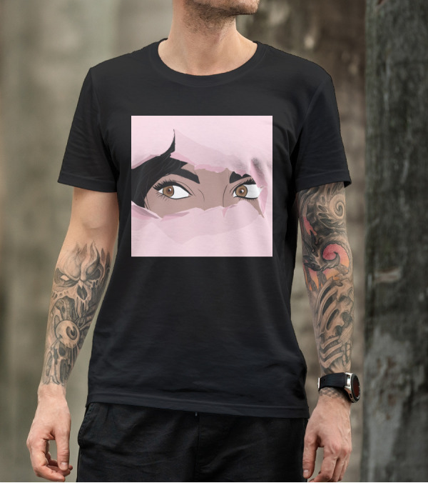 Jasmine Eye Expression Through Pink Torn Paper T-Shirt
