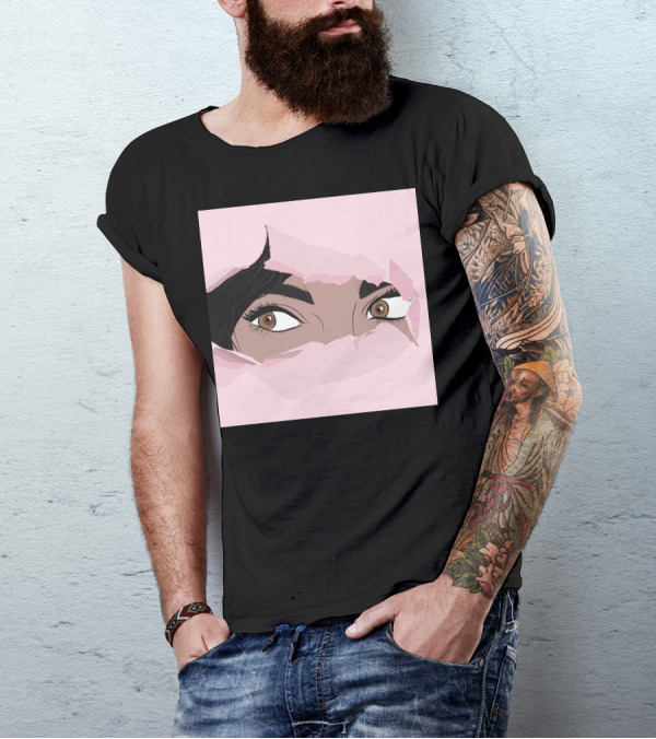 Jasmine Eye Expression Through Pink Torn Paper T-Shirt
