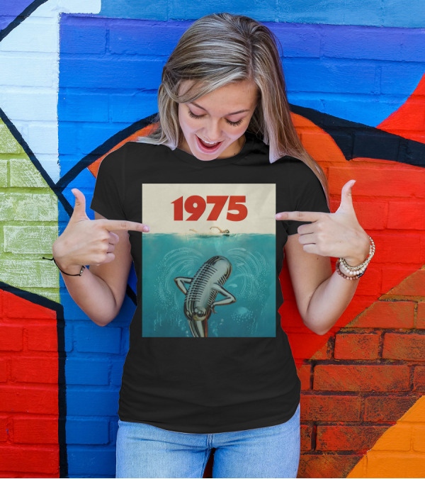 1975 Jawsville Parody Swim Microphone Ocean T-Shirt
