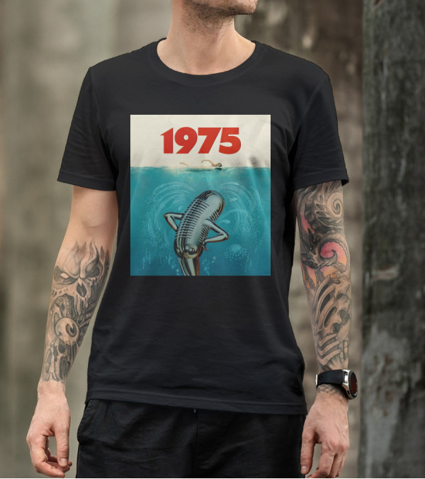 1975 Jawsville Parody Swim Microphone Ocean T-Shirt