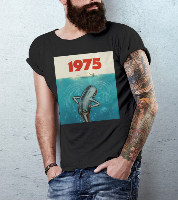 1975 Jawsville Parody Swim Microphone Ocean T-Shirt