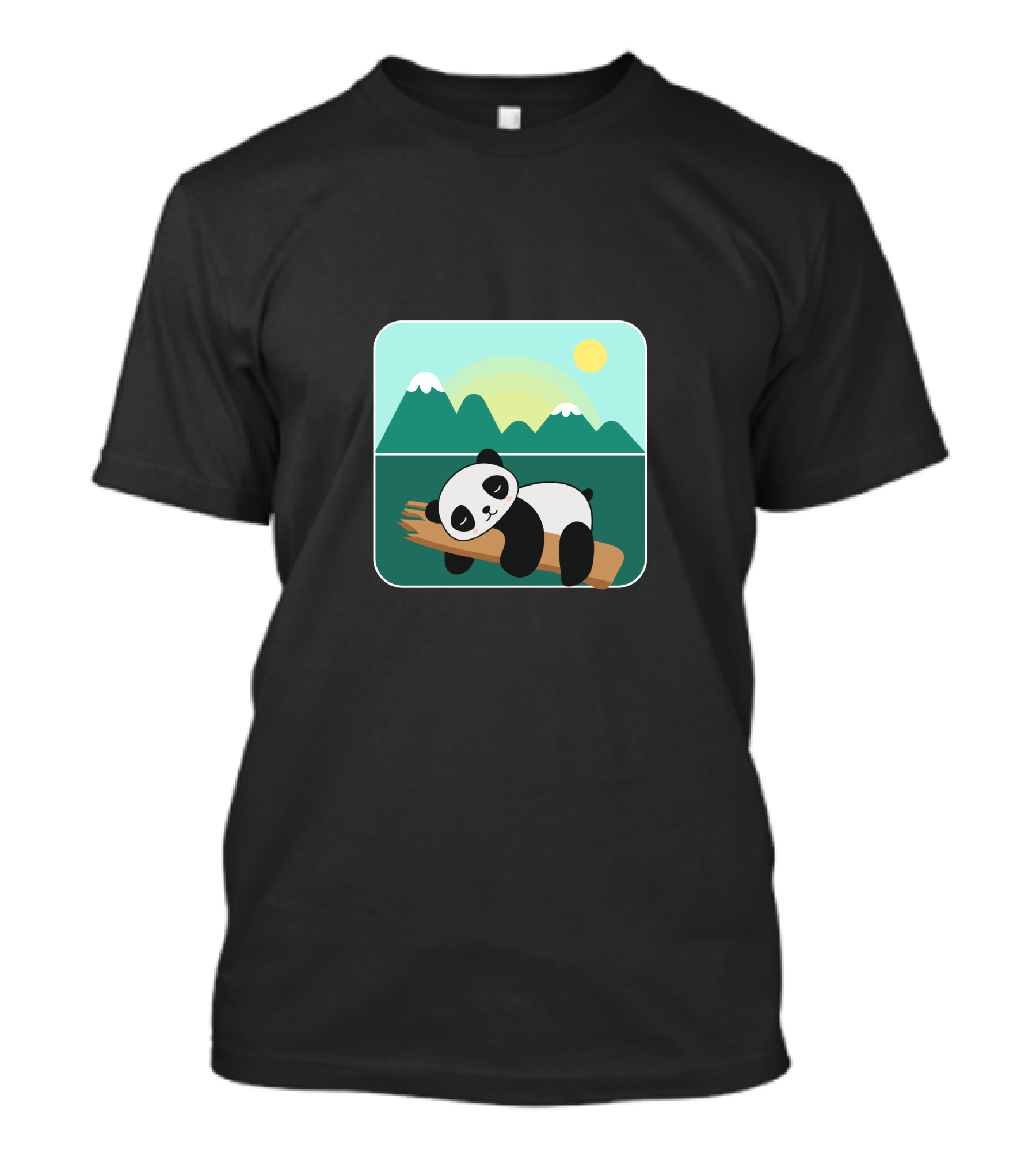 Kids Adorable Panda Relaxing On Bamboo With Mountain Background T-Shirt