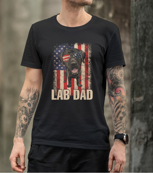 Lab Dad American Flag Patriotic 4th Of July Labrador With Sunglasses T-Shirt