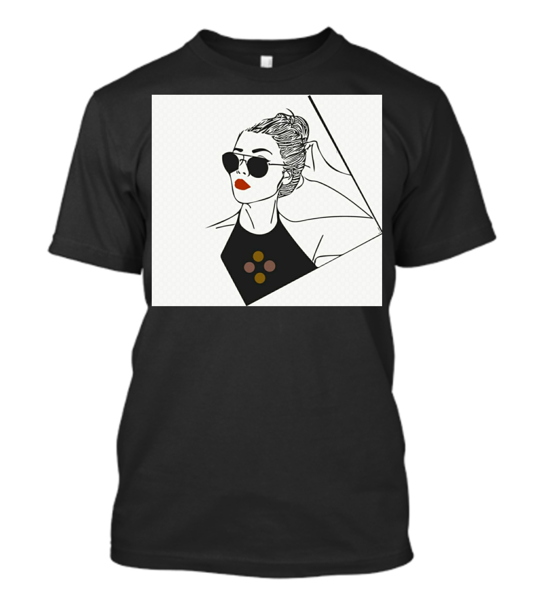 Lady In Black Anjali Fashion Illustration Sunglasses Red Lips T-Shirt