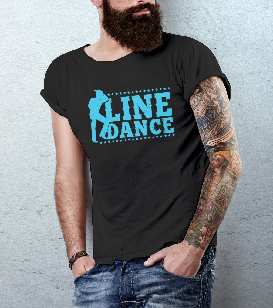 LINE DANCE Guitar Cowboy Stars T-Shirt