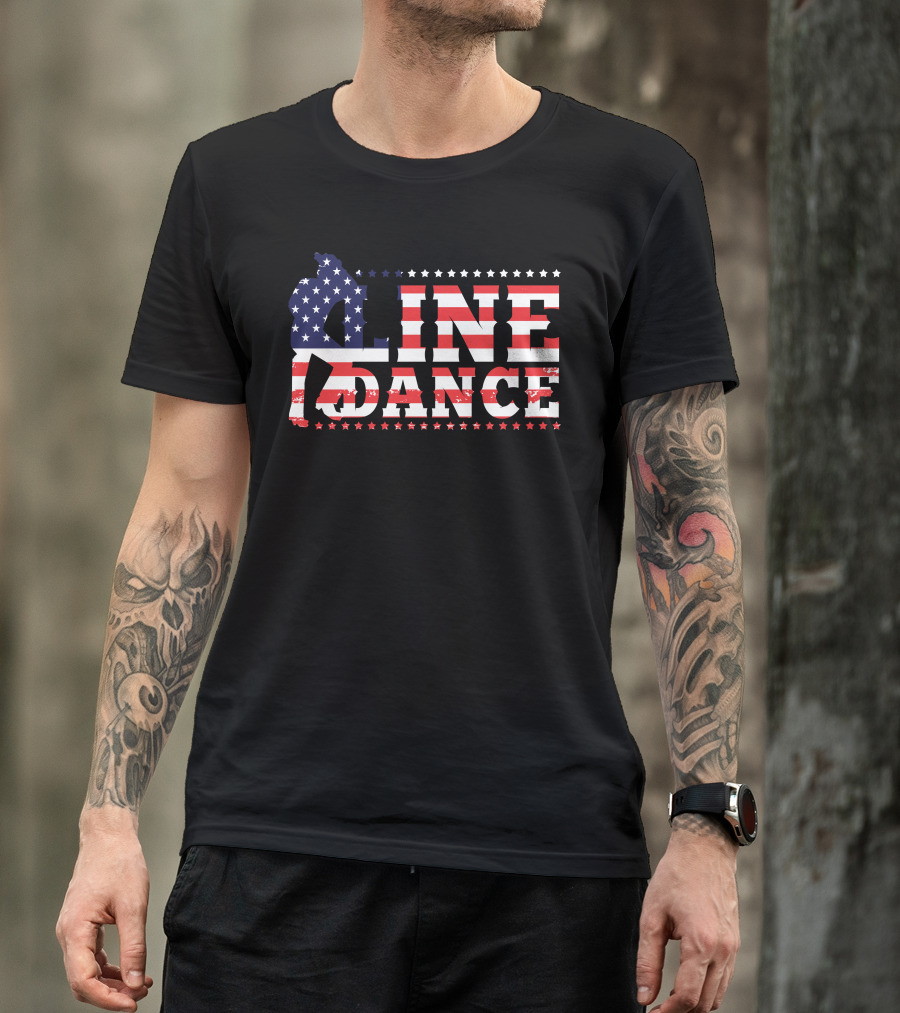 LINE DANCE USA Flag Stars And Stripes Cowboy T-Shirt