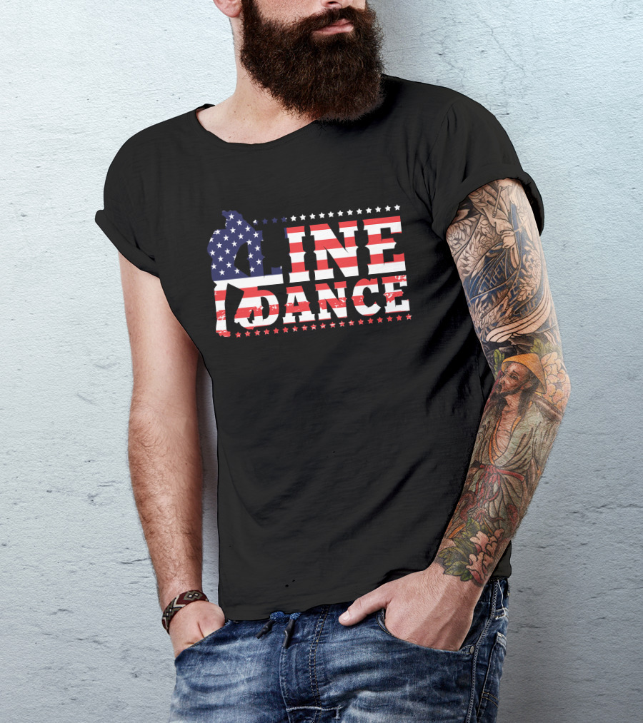 LINE DANCE USA Flag Stars And Stripes Cowboy T-Shirt