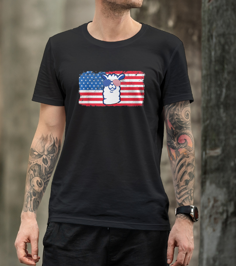 Llama American Flag Sunglasses Patriotic T-Shirt