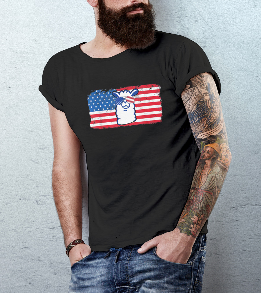 Llama American Flag Sunglasses Patriotic T-Shirt