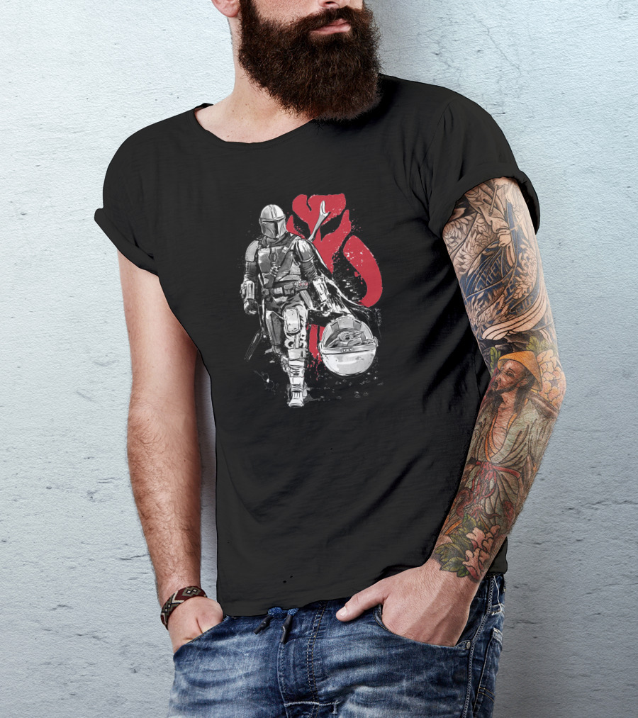 Mandalorian Warrior With Child And Mythosaur T-Shirt
