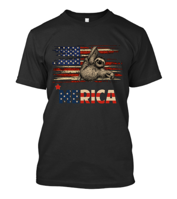 Merica Sloth American Flag Stars Patriotic 4th Of July T-Shirt