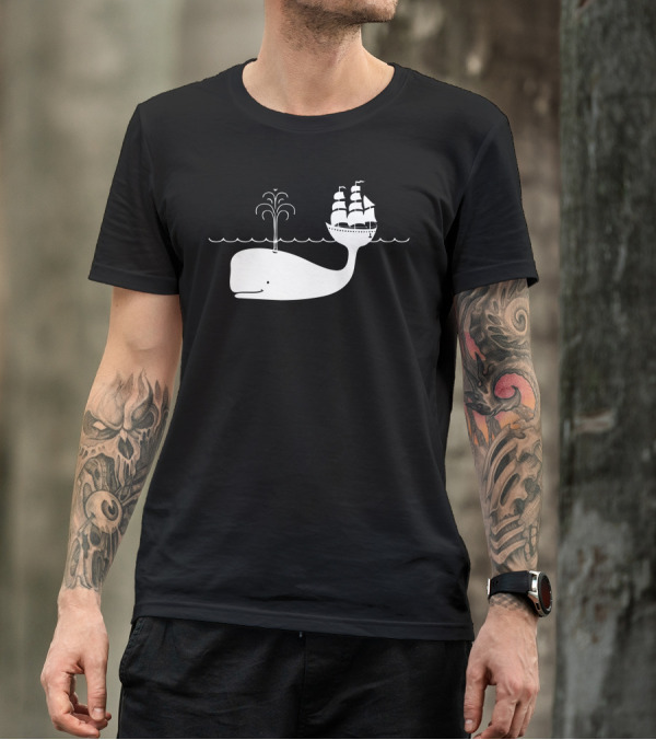 Minimal Moby Whale Ship T-Shirt