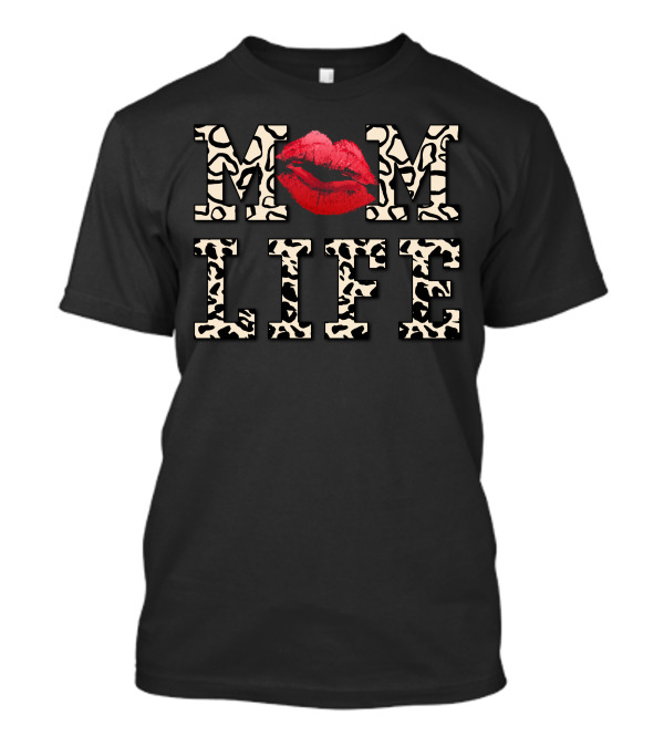 MOM LIFE Leopard Print Red Lips T-Shirt