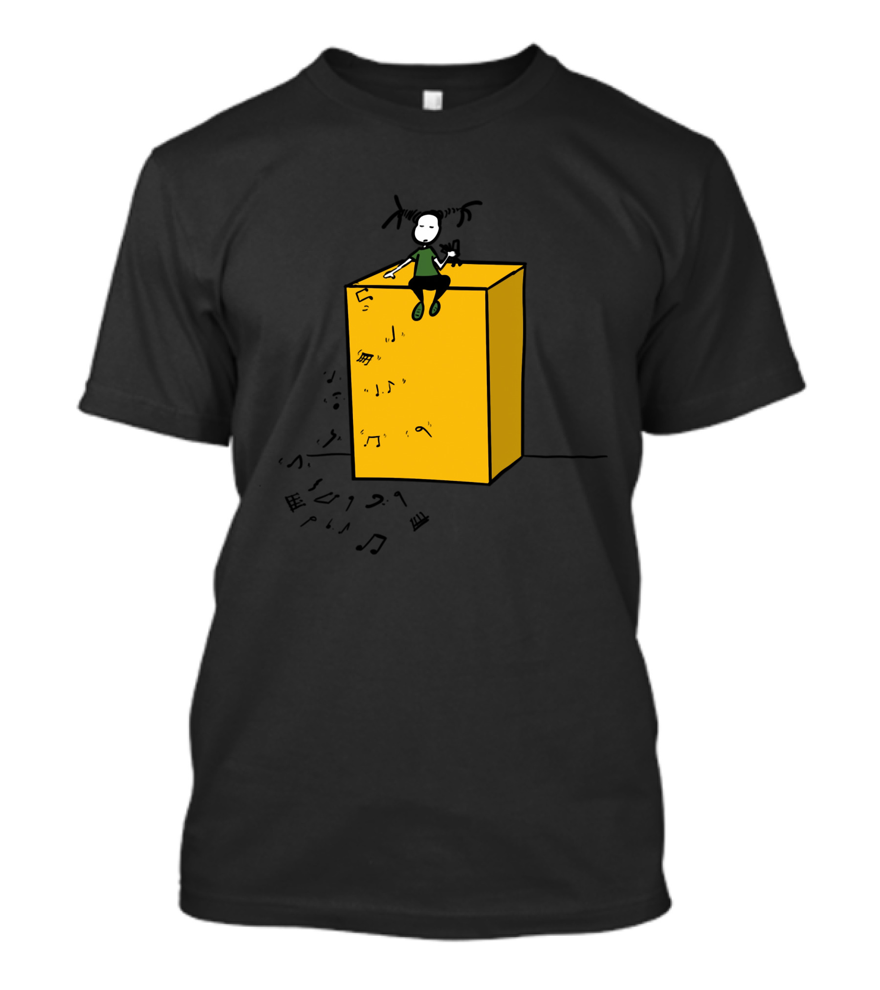 Musicians Stay Home Cartoon Character On Yellow Block With Music Notes T-Shirt