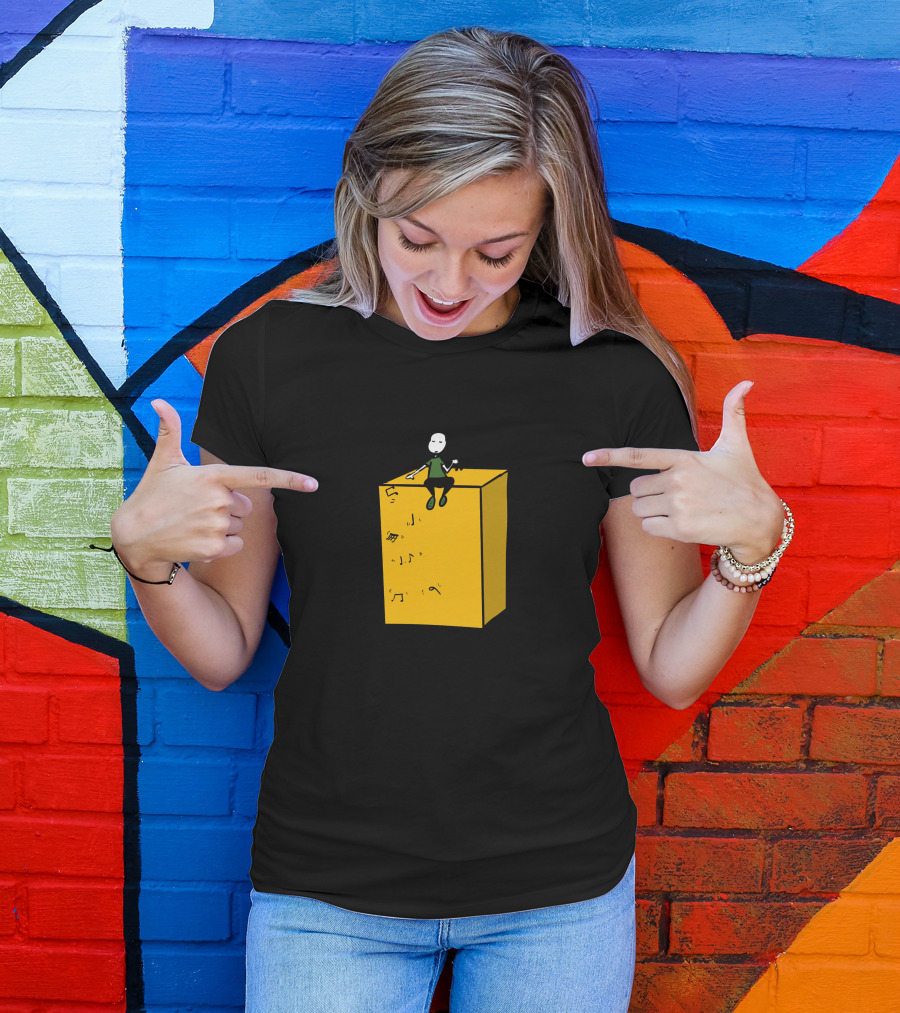 Musicians Stay Home Cartoon Character On Yellow Block With Music Notes T-Shirt