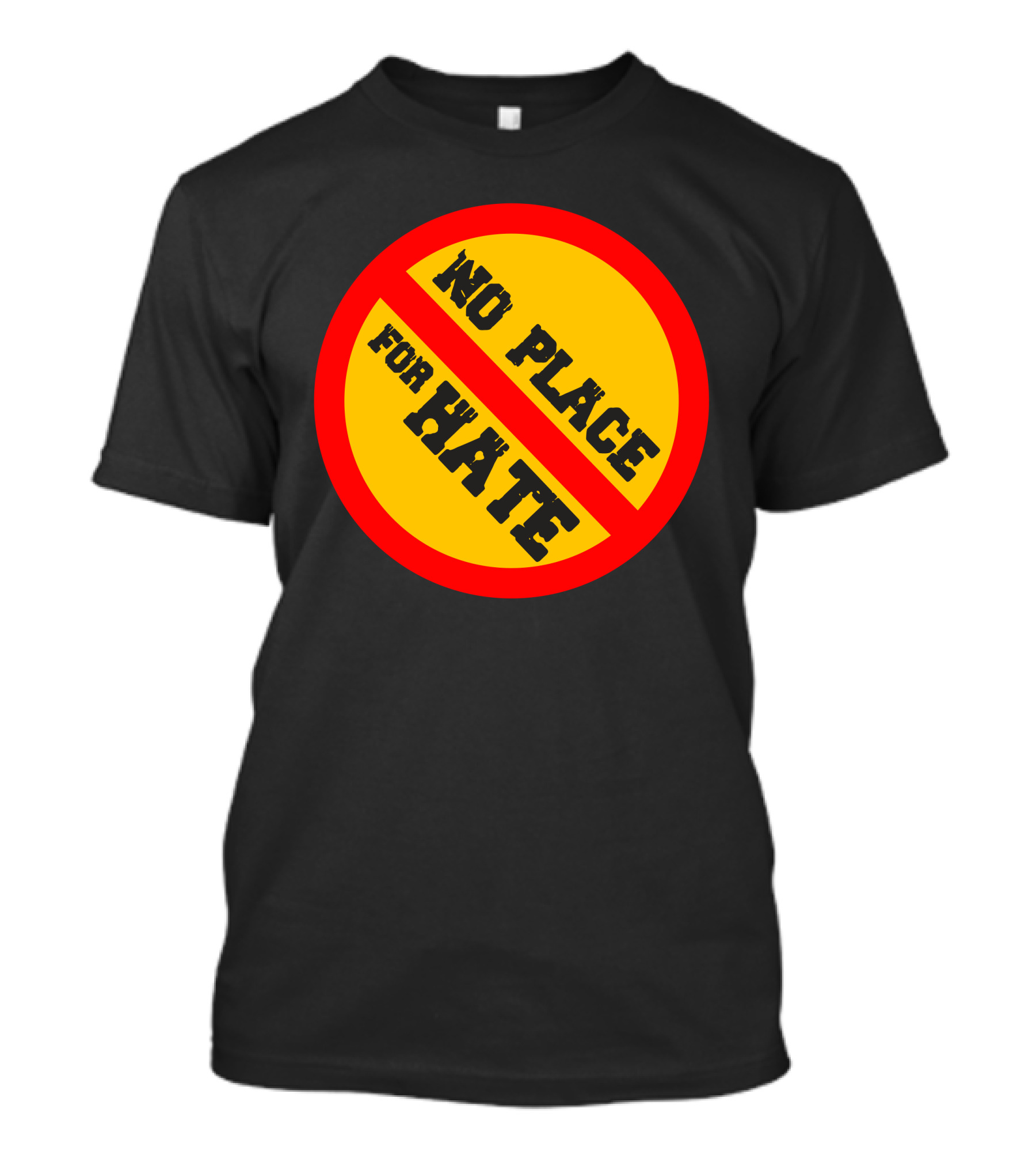 No Place For Hate Circle With Red Line Over Yellow Background T-Shirt