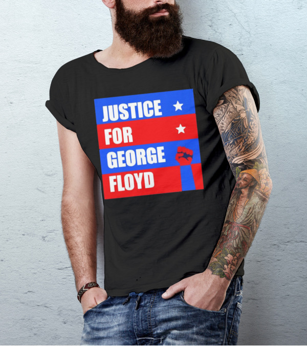 Justice For George Floyd Red Blue Fist And Stars T-Shirt